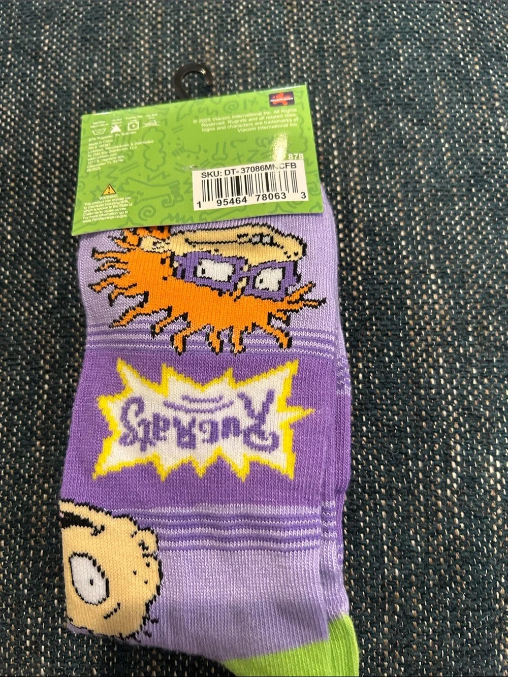 Nickelodeon Rugrats Crew Socks in Purple and Lime Green